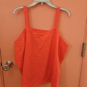 NWOT Falls Creek Eyelet Peplum Tank Top Blouse Women's Sz 1X 100% Cotton Orange